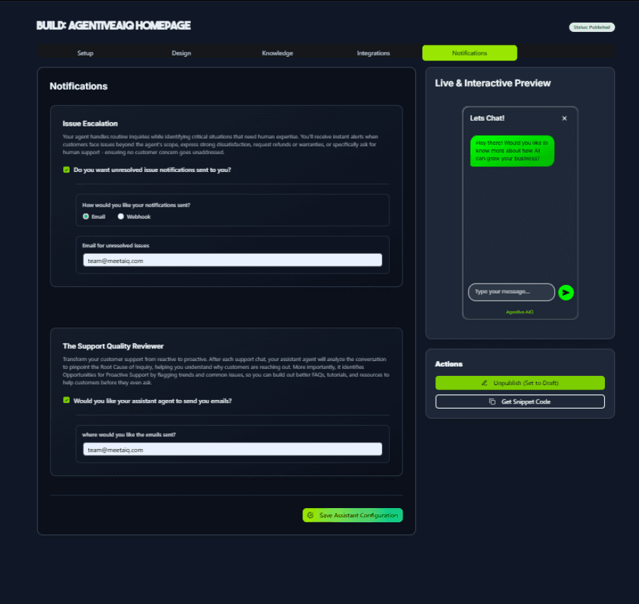 Setup notifications